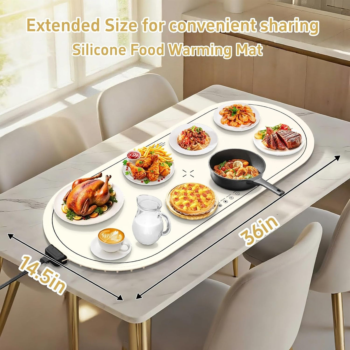 Warming Mat for Food,36"X15" Fast Heating with Even Heat Distribution,White