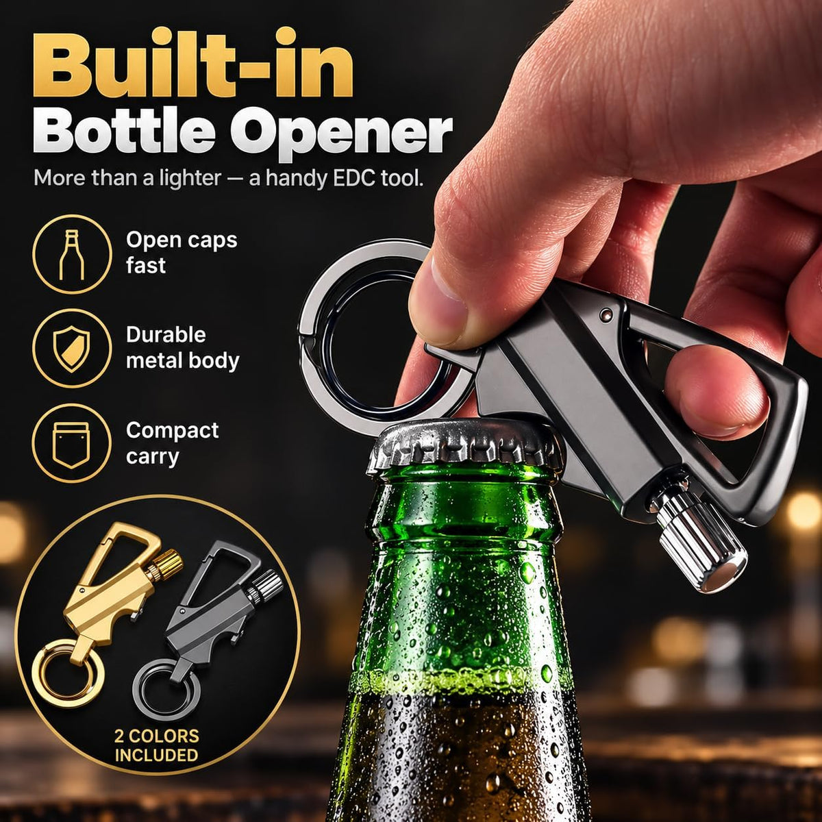 2 Pack Permanent Match Keychain Lighter, Metal Infinity Lighter, Forever Lighters with Bottle Opener, Waterproof Match, EDC Emergency Matchstick, Survival Flint Fire Starter (Fuel Not Included)