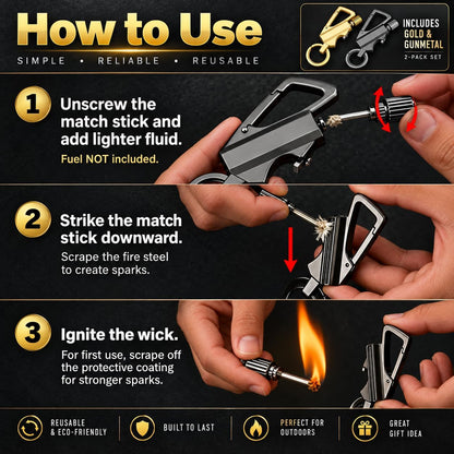 2 Pack Permanent Match Keychain Lighter, Metal Infinity Lighter, Forever Lighters with Bottle Opener, Waterproof Match, EDC Emergency Matchstick, Survival Flint Fire Starter (Fuel Not Included)