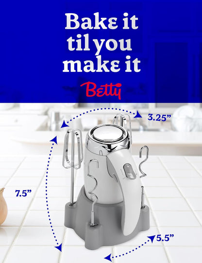 Hand Blender 7 Speed, 250 Watt Electric Mixer with Beaters and Dough Hooks, Ergonomic Electric Hand Mixer for Home & Kitchen with Stand and Soft Touch Handle, White