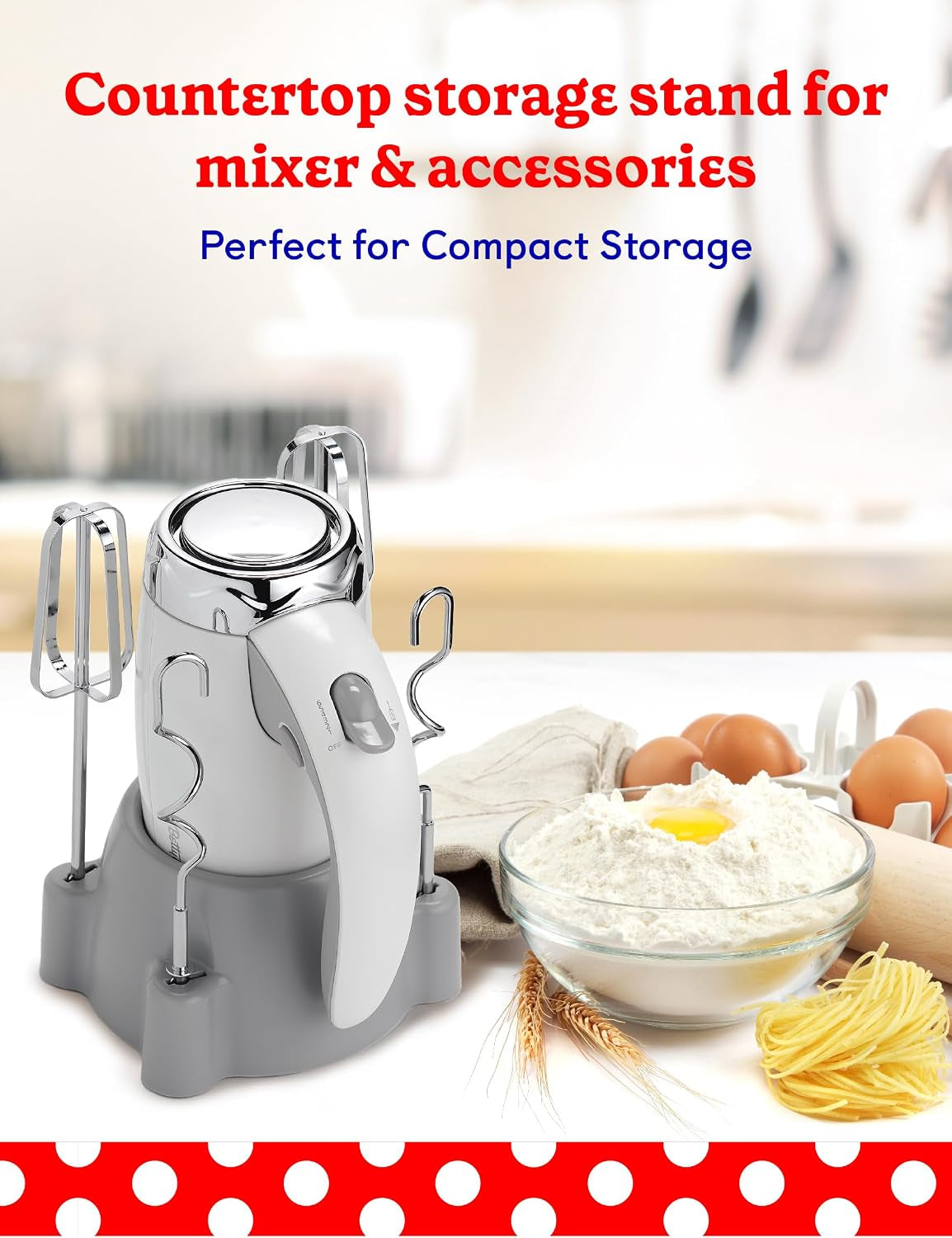 Hand Blender 7 Speed, 250 Watt Electric Mixer with Beaters and Dough Hooks, Ergonomic Electric Hand Mixer for Home & Kitchen with Stand and Soft Touch Handle, White
